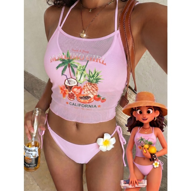 Beachwear Printed 3 Pieces Bikinis Set