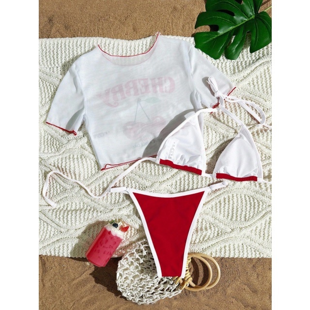 Cherry Printed Swimsuit Bikini Set 3 Pieces