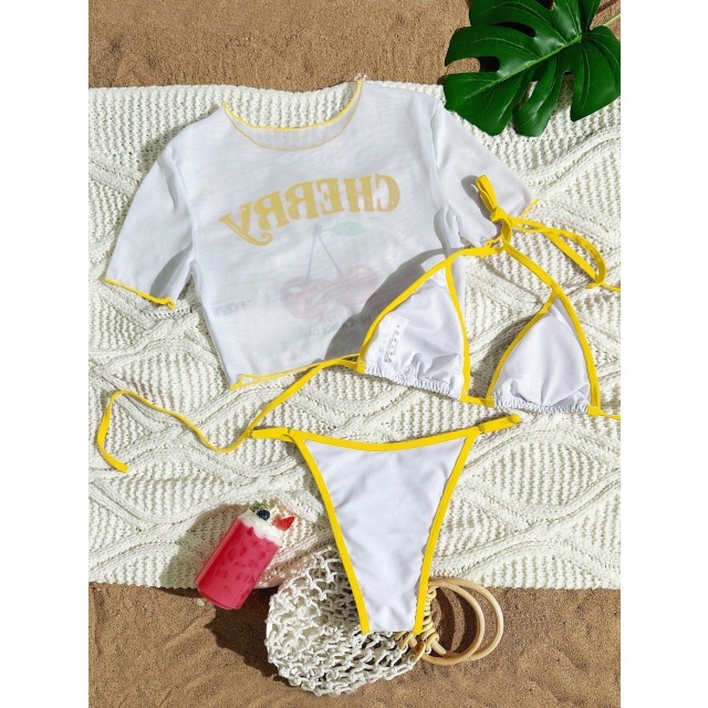 Cherry Printed Swimsuit Bikini Set 3 Pieces