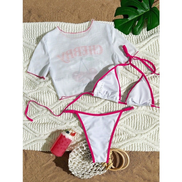 Cherry Printed Swimsuit Bikini Set 3 Pieces