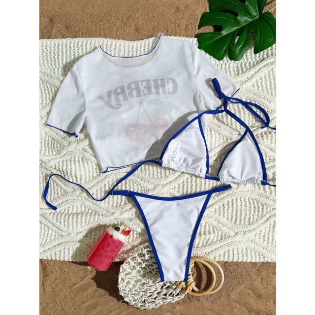Cherry Printed Swimsuit Bikini Set 3 Pieces