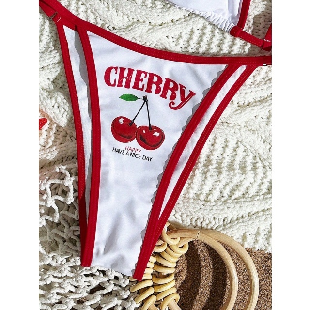 Cherry Printed Swimsuit Bikini Set 3 Pieces