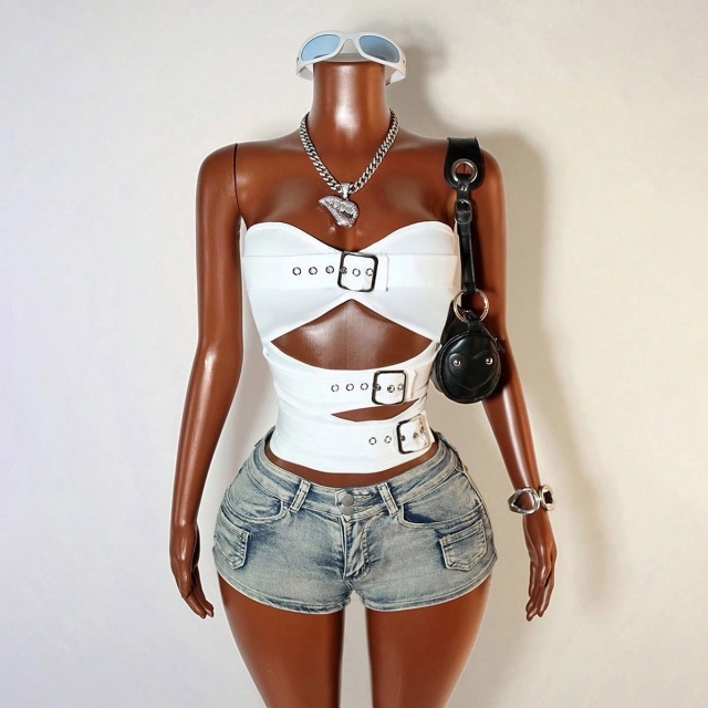 Cut Out Strapless Tube Top