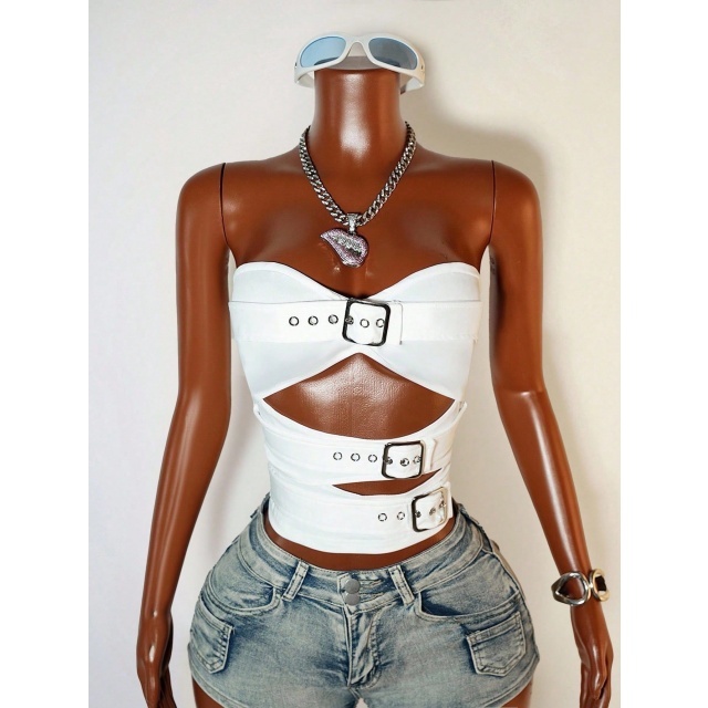 Cut Out Strapless Tube Top