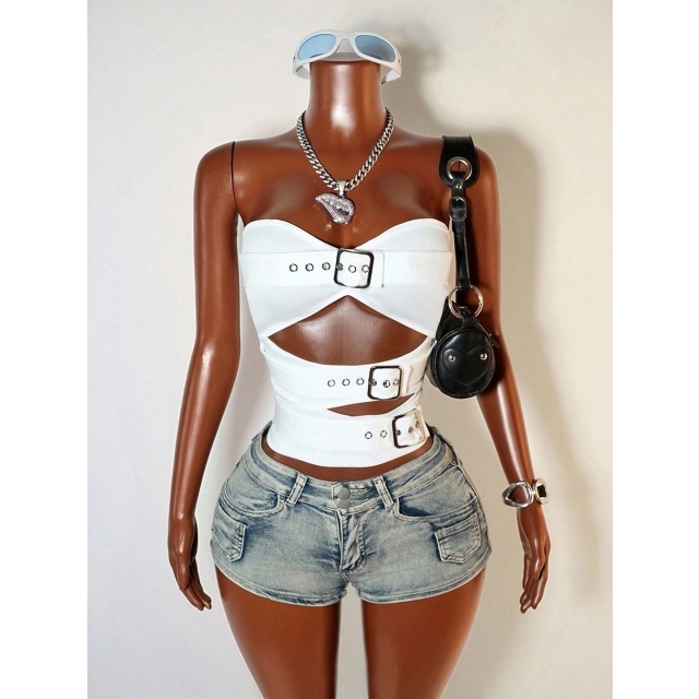 Cut Out Strapless Tube Top