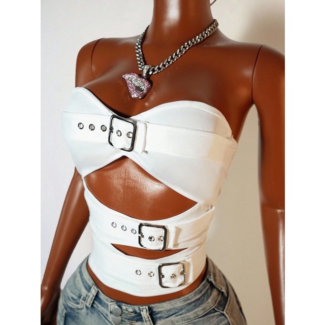 Cut Out Strapless Tube Top