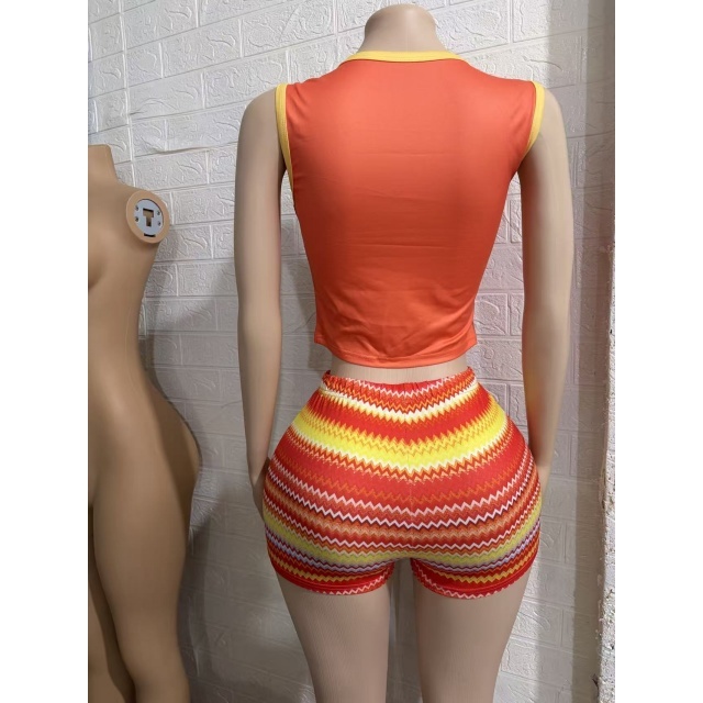 Letters Printed Tank Top Fitted Shorts Set