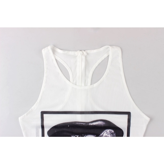 Printed Sleeveless See Through Fitted Romper