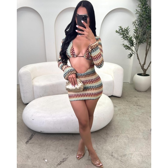 Beachwear Sunset Bikinis Set Mini Dress 3 Pieces