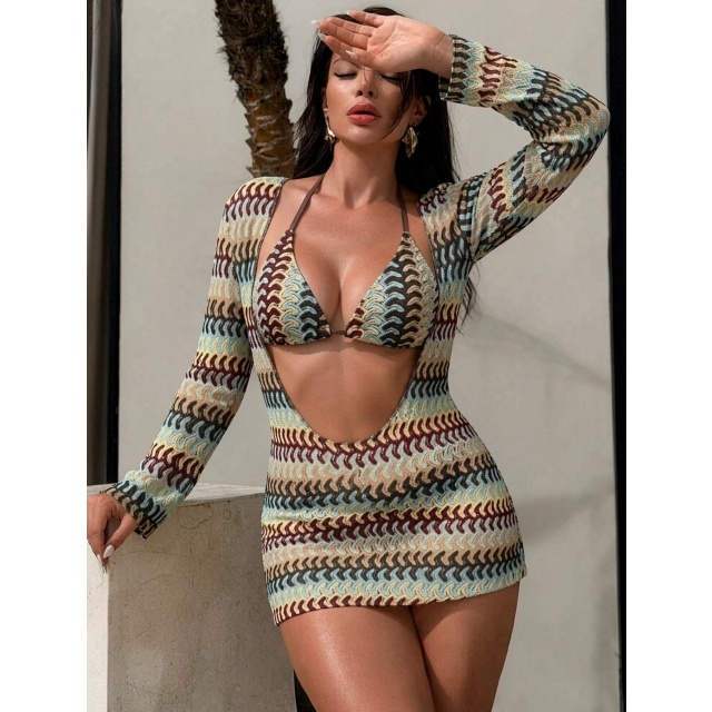Beachwear Sunset Bikinis Set Mini Dress 3 Pieces