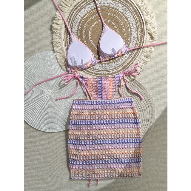 Chic Printed Bikinis Set with Ruched Skirt 3 Pieces