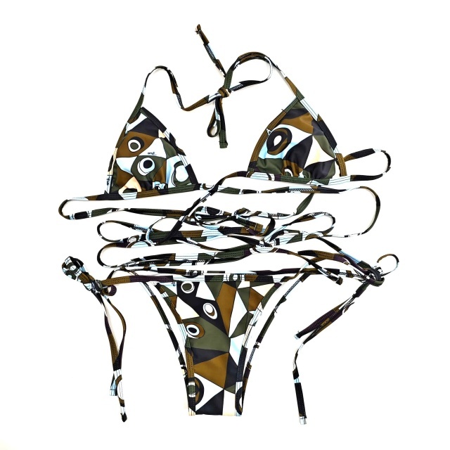 Chic Printed Strappy Bikinis Set with Scarf