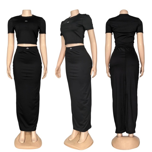 Fashion Yoga High Waist Slit Maxi Skirt Set