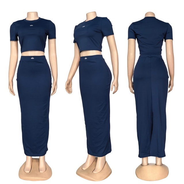 Fashion Yoga High Waist Slit Maxi Skirt Set