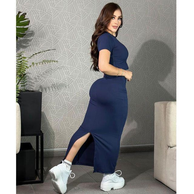 Fashion Yoga High Waist Slit Maxi Skirt Set