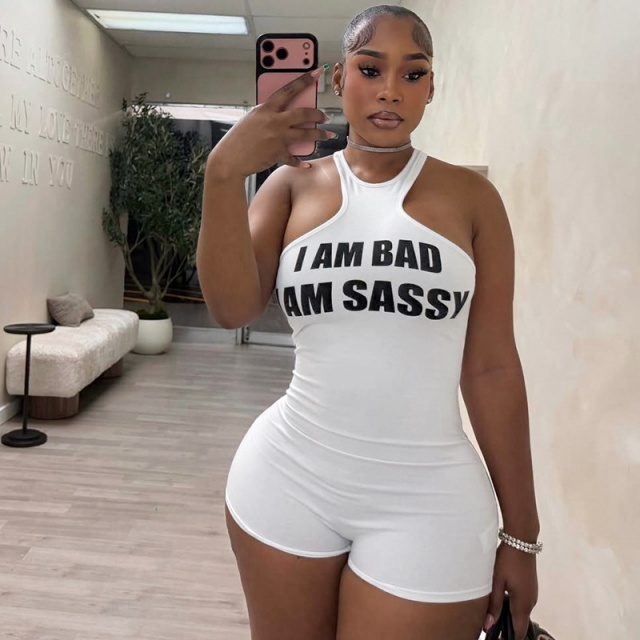 I AM BAD I AM SASSY Halter Fitted Romper