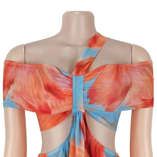 Off Shoulder Hollow Out Vacation Maxi Dress