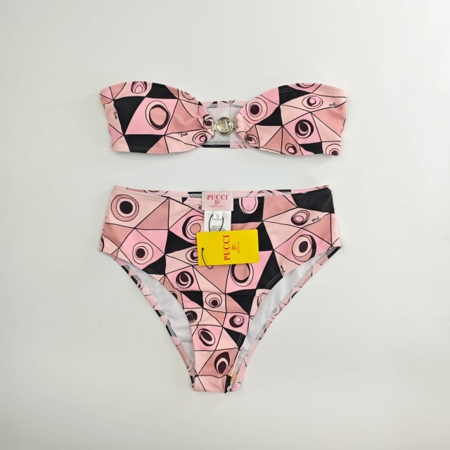 Striped Printed Tube Top High Waist Swimsuit Set with Scarf