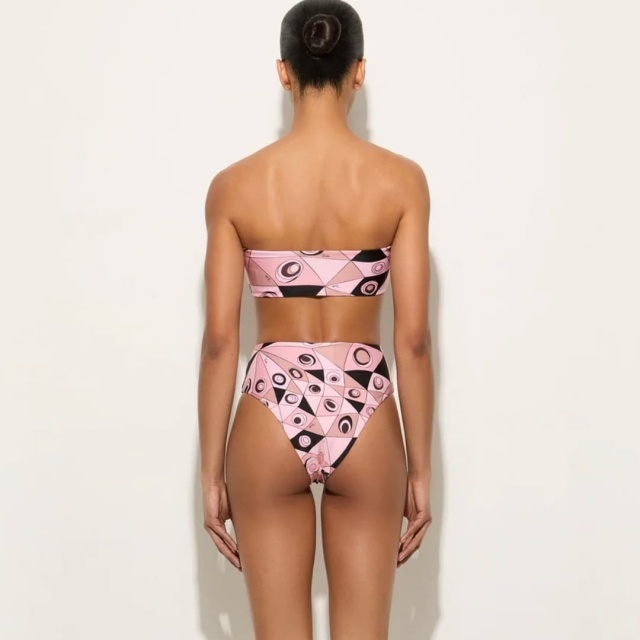 Striped Printed Tube Top High Waist Swimsuit Set with Scarf