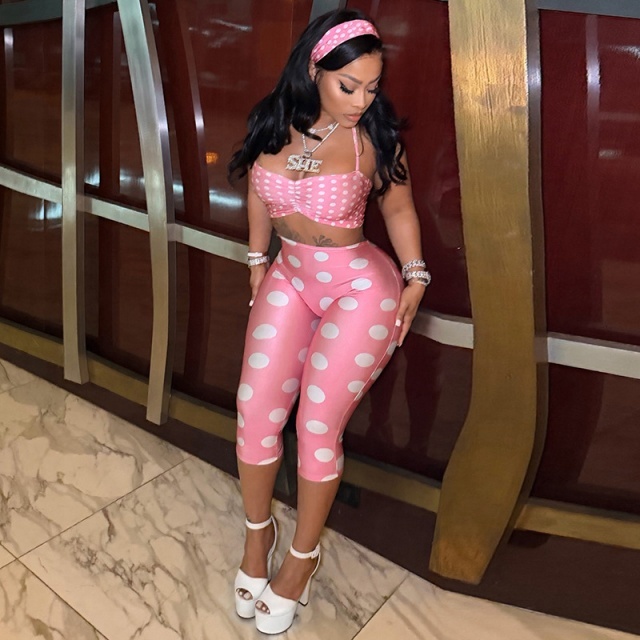 Polka Dots Halter Top Midi Pants Set