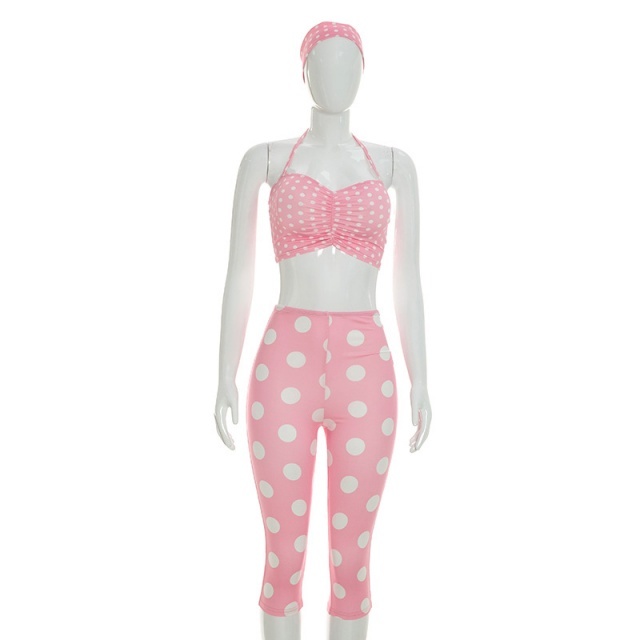 Polka Dots Halter Top Midi Pants Set