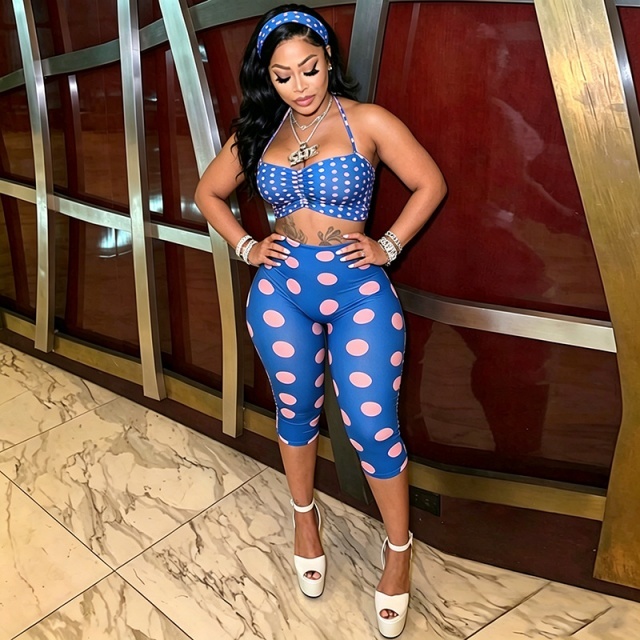 Polka Dots Halter Top Midi Pants Set