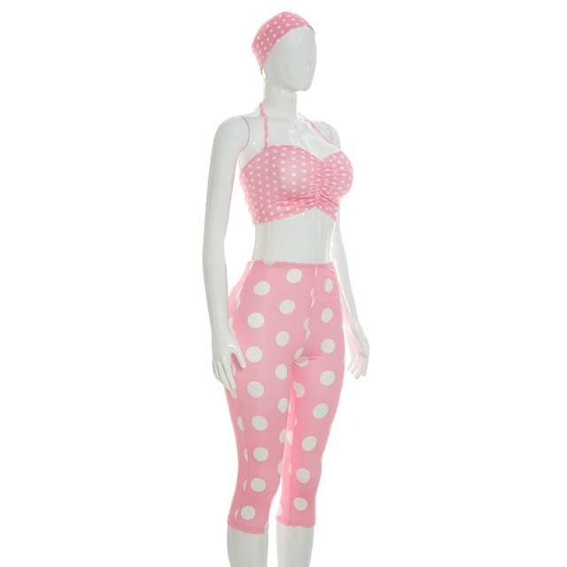 Polka Dots Halter Top Midi Pants Set