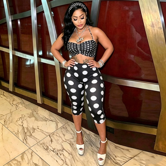Polka Dots Halter Top Midi Pants Set