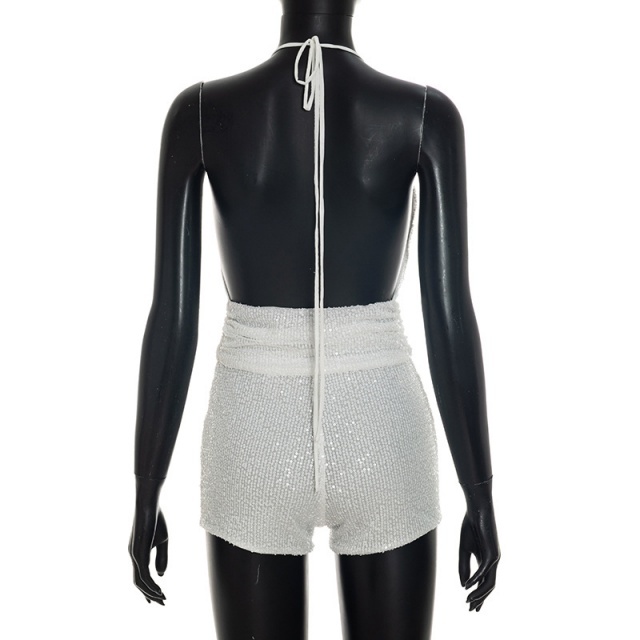 Sequin Twist Ruched Crop Top Short set