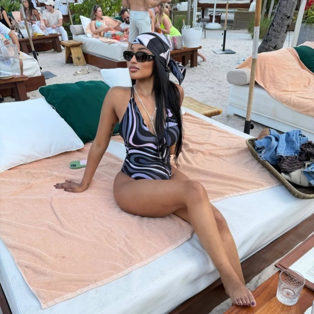 U Neckline Backless Strappy One Piece Swimsuit with Scarf