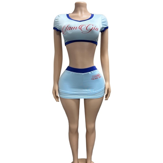 Contrast Color Crop Top Bodycon Skirt Set