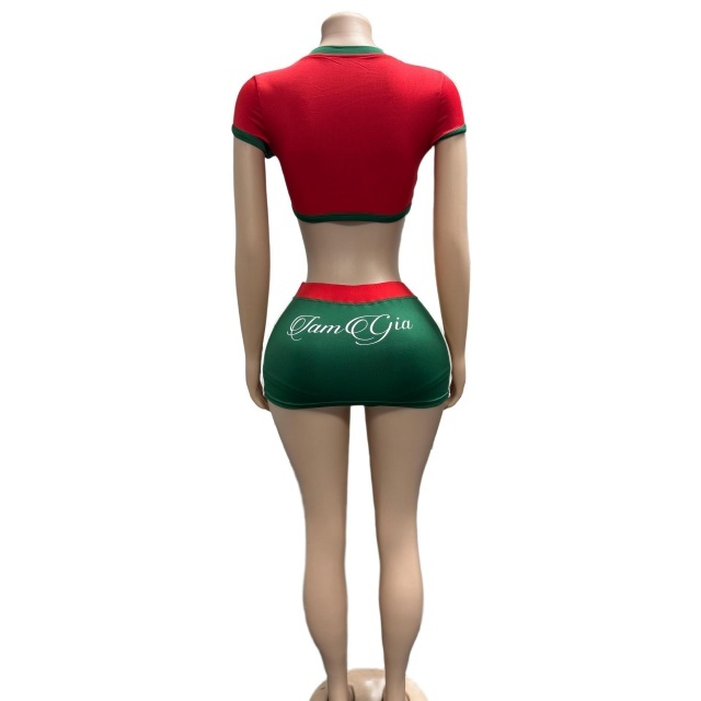 Contrast Color Crop Top Bodycon Skirt Set