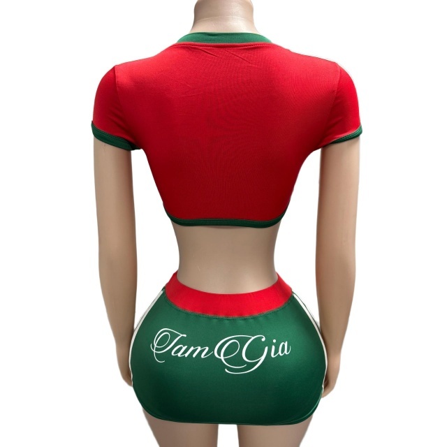 Contrast Color Crop Top Bodycon Skirt Set