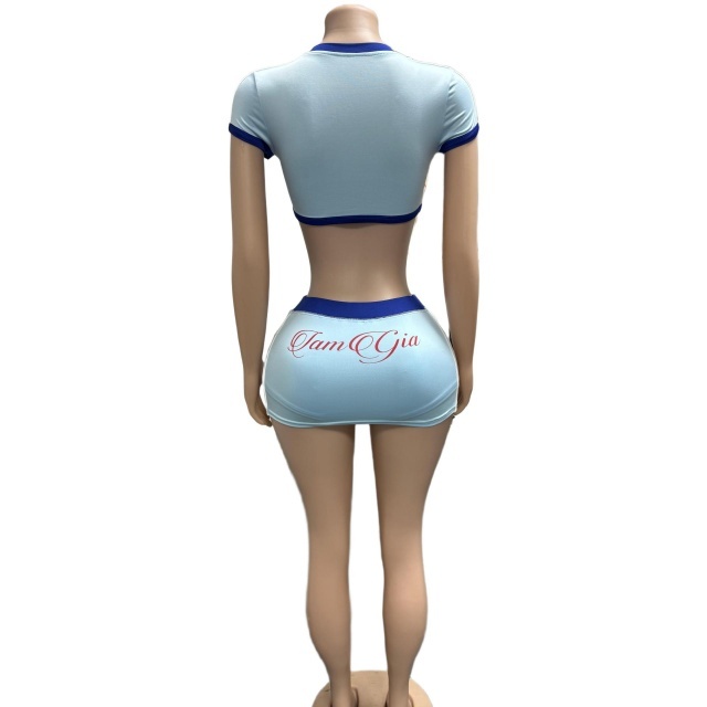 Contrast Color Crop Top Bodycon Skirt Set