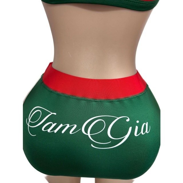 Contrast Color Crop Top Bodycon Skirt Set