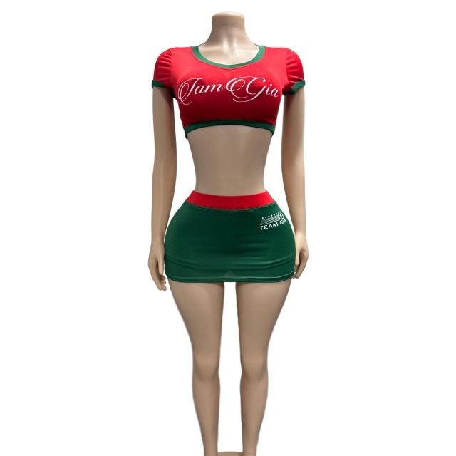 Contrast Color Crop Top Bodycon Skirt Set