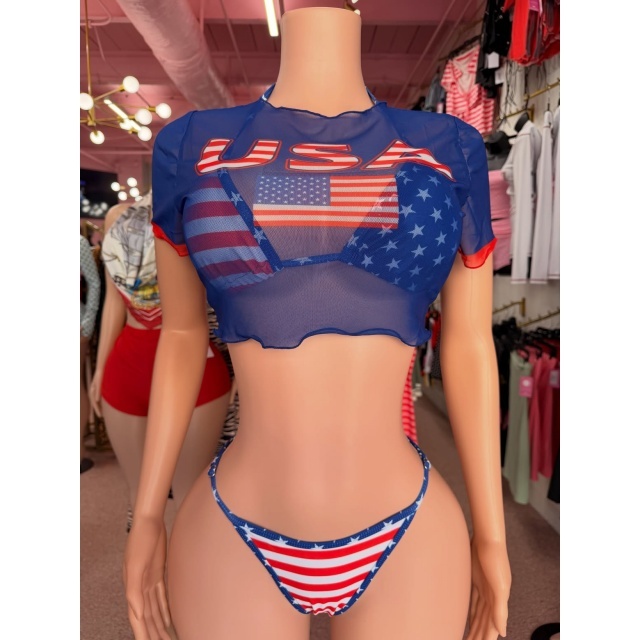 USA Printed Bikinis Set 3 Pieces