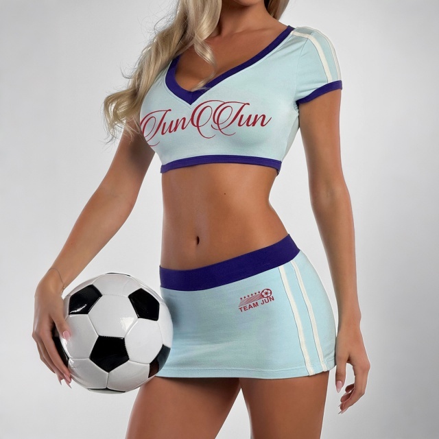 Contrast Color Crop Top Bodycon Skirt Set