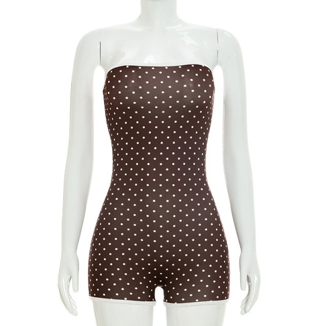 Polka Dots Strapless Tube Fitted Romper