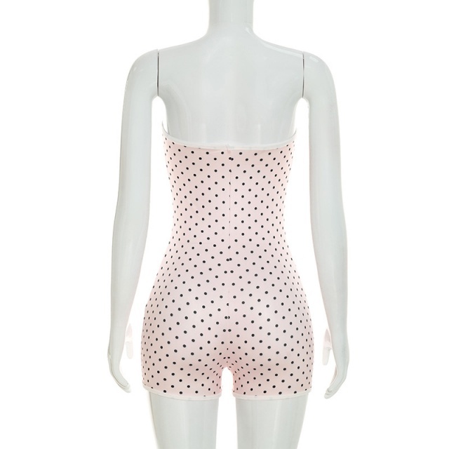 Polka Dots Strapless Tube Fitted Romper