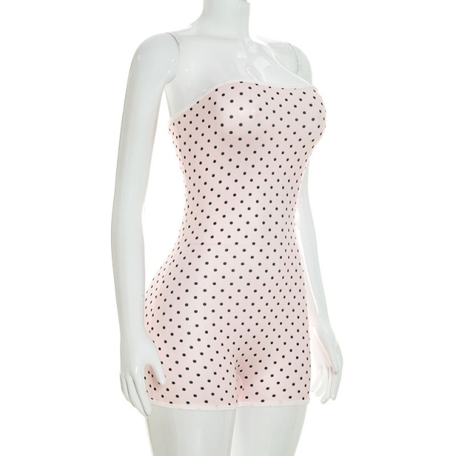 Polka Dots Strapless Tube Fitted Romper
