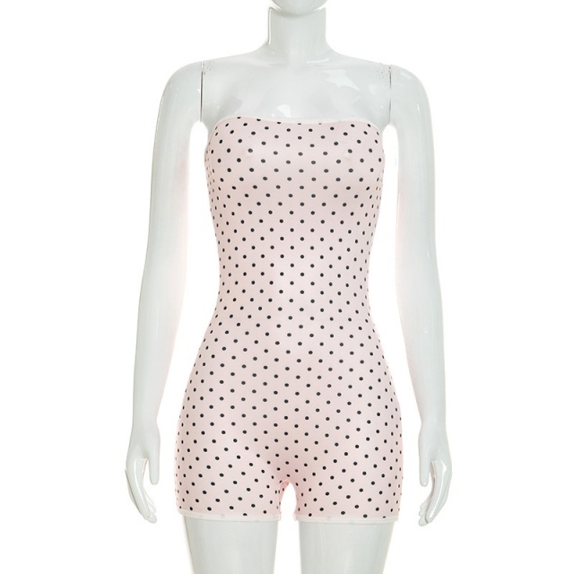 Polka Dots Strapless Tube Fitted Romper