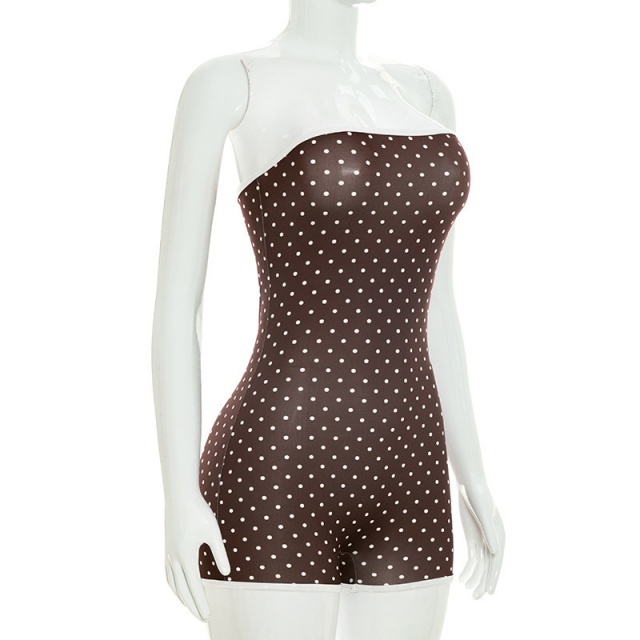 Polka Dots Strapless Tube Fitted Romper