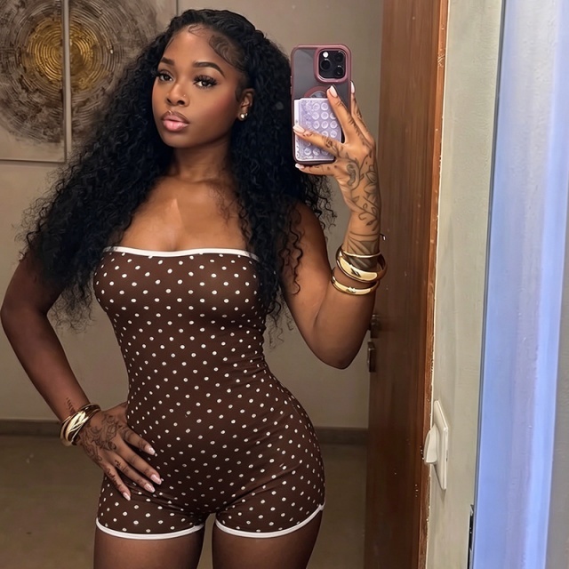 Polka Dots Strapless Tube Fitted Romper