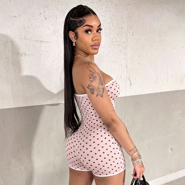 Polka Dots Strapless Tube Fitted Romper