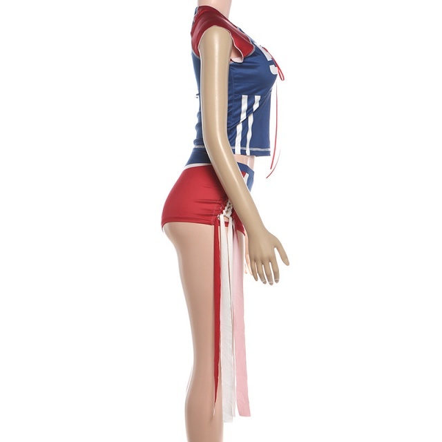 V Neck Laced-up Top Athleisure Drawstring Shorts Set