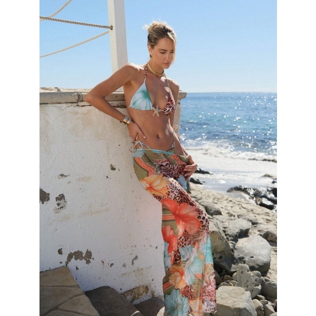 Colorful Printed Bikini Set with Skirt