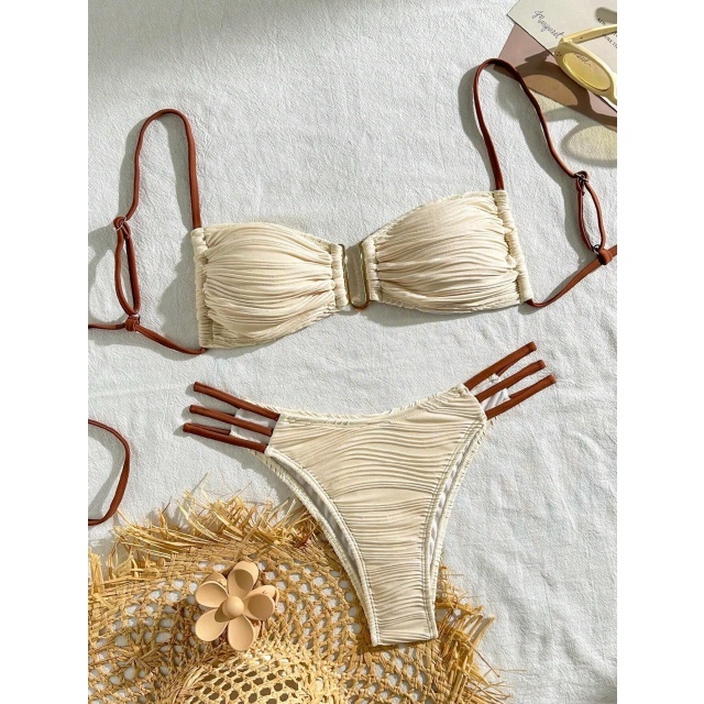 Solid Color Low Waist Bikini Set