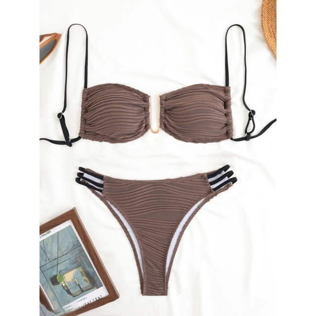 Solid Color Low Waist Bikini Set