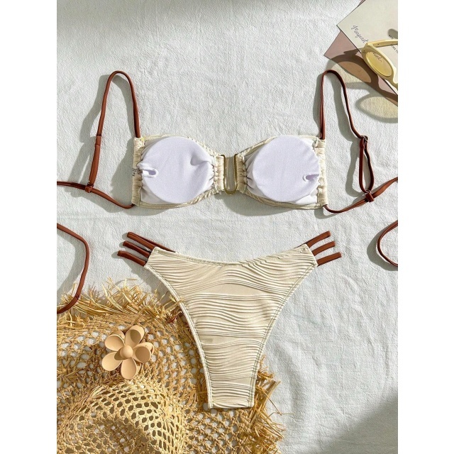 Solid Color Low Waist Bikini Set